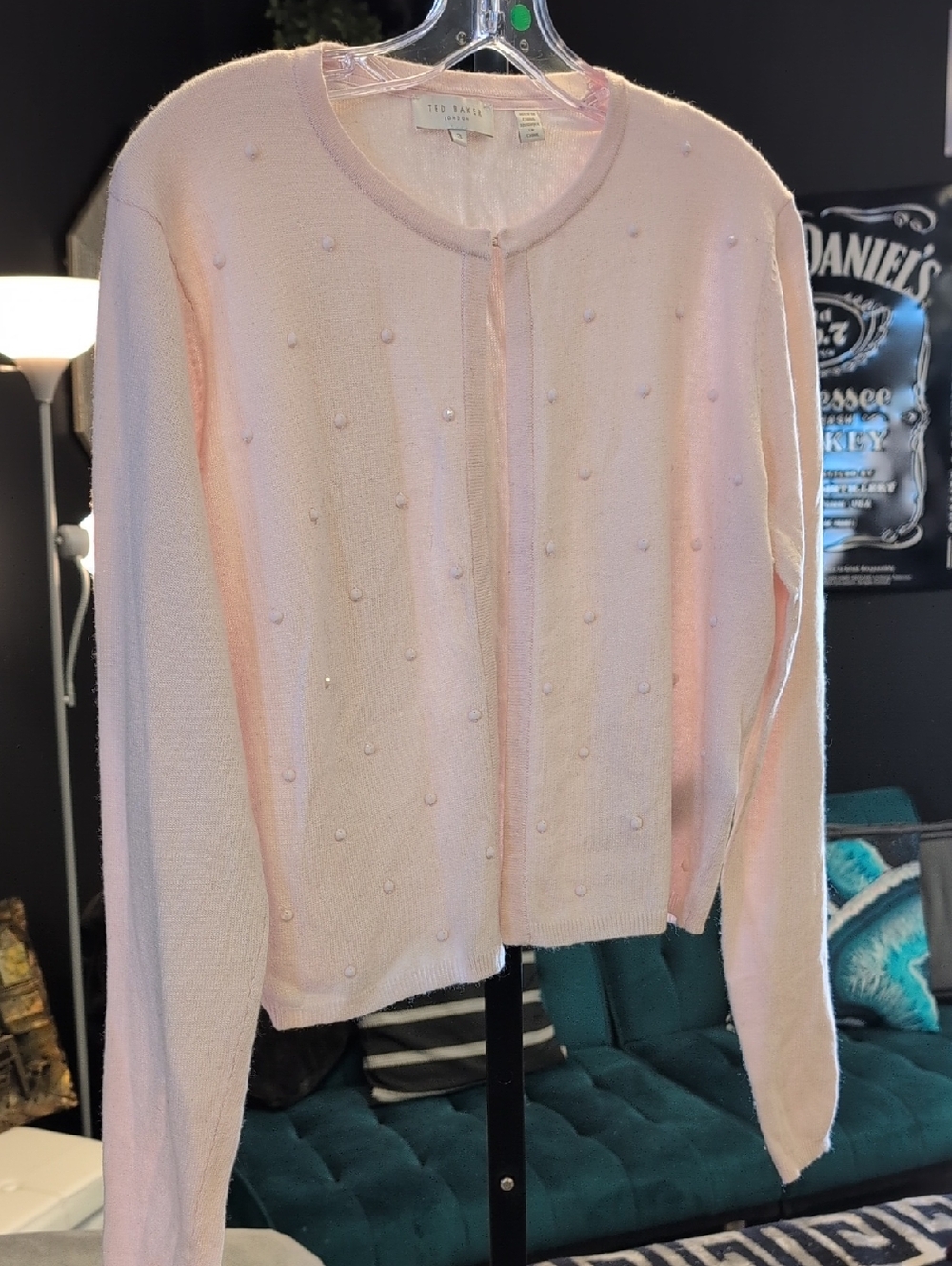 Ted Baker Pale Pink Pearl-Dot Crewneck Cardigan